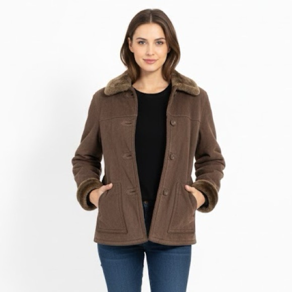 Dennis Basso Brown Faux Fur Lined Leather Jacket Women’s Small - Picture 2 of 5